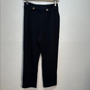 Halara Women's S Black Pleated‎ With Buttons High-Waisted Wide Leg Trousers NWT